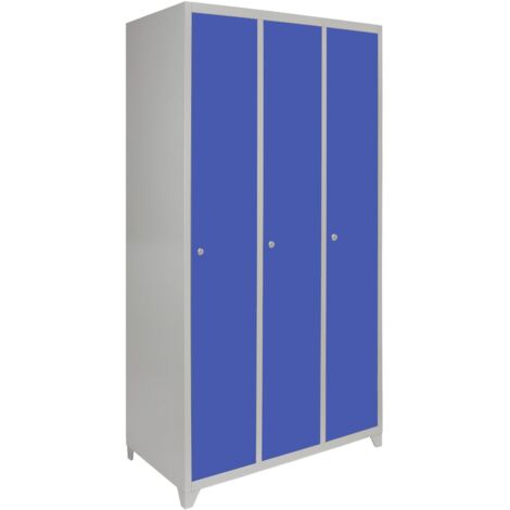 MonsterShop - Taquilla Metálica para Montar con 3 Puertas Azules 50x90x180cm con Estantes llaves Imanes Portatarjetas Nombre Número Casillero Metalico Metal Locker Escuela Gimnasio Vestuario y Oficina
