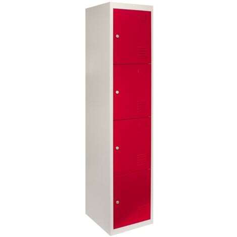 MONSTER RACKING MonsterShop - Taquilla Metálica para Montar con 4 Puertas Rojas 45x38x180cm con Estantes llaves Imanes Portatarjetas Nombre Número Casillero Metalico Metal Locker Escuela Gimnasio Vestuario y Oficina