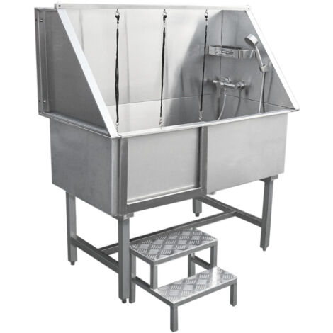 MonsterShop – Vasca da Bagno per Toelettatura Cani Gatti e Animali Domestici in Acciaio Inossidabile Inox – 600mm