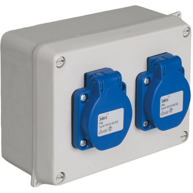 Boîtier Étanche Assemblé 153x100x65mm Avec 2 Prises Schuko 2p+T, 16a, 250v, Ip54. 816-5 Solera Solera