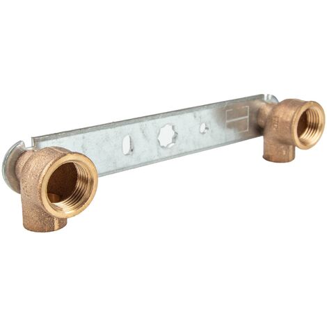 Montageeinheit flach mit Rotgusswinkel 90° für Lötanschluss, 15 mm x 1/2 Zoll IG Stichmaß 153 mm - Typ 4977G, DVGW