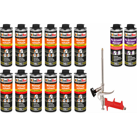Montageschaum 12 x 500ml + 1 Metall Schaumpistole + 2 Reiniger Pistolenschaum
