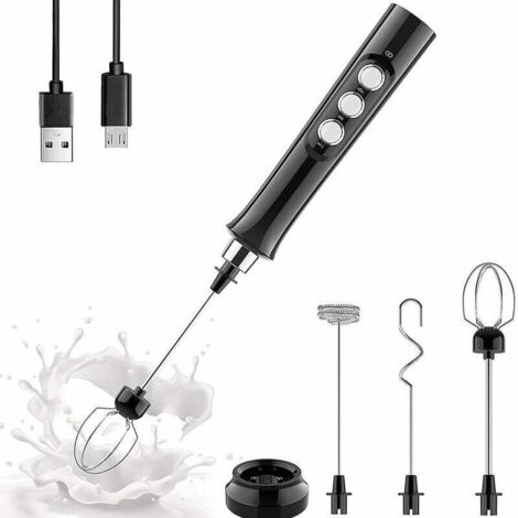 Montalatte elettrico portatile, frusta ricaricabile USB 3 in 1, 3 velocità regolabili con 3 testine di agitazione in acciaio inossidabile, frusta elettrica per latte, cappuccino, uova sbattute, caffè