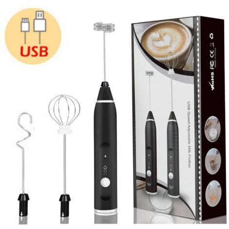 Montalatte elettrico ricaricabile tramite USB, 3 fruste elettriche, montalatte a 3 velocità regolabili, piccolo mixer, frullatore montalatte, agitatore per caffè