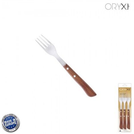 Montana Forchetta Bistecca Acciaio Inossidabile 9 cm. Manico in Legno (Blister 3 Pezzi)