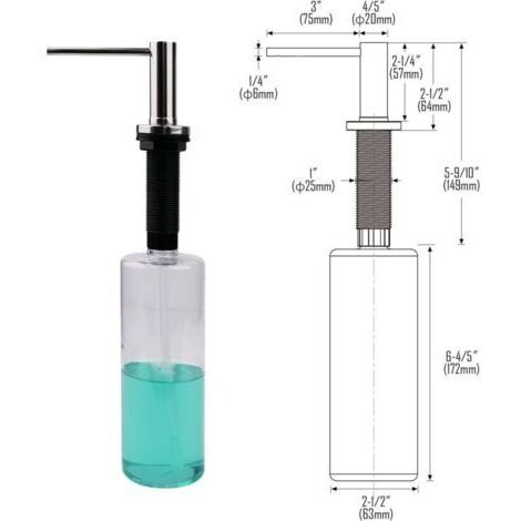 Montante per sapone da incasso per cucina e bagno con pompa in acciaio inossidabile, flacone 500 ml, ricarica dall'alto, superficie lucida