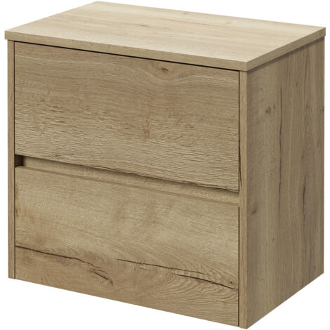 Montego Autumn Oak 600mm Wall Mounted Vanity Unit for Countertop Basins with 2 Drawers