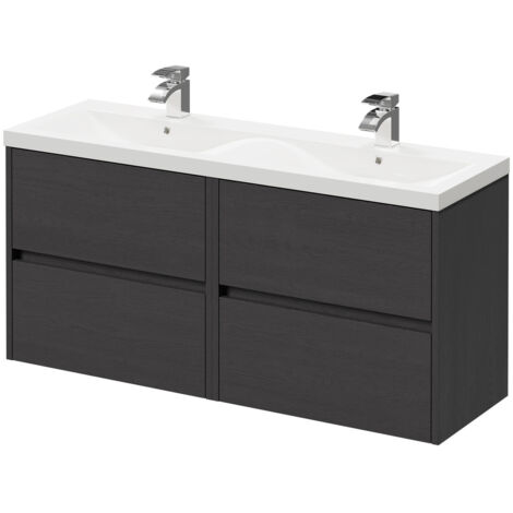 Montego Graphite Grey 1200mm Wall Mounted Vanity Unit with Ceramic Double Basin and 4 Drawers