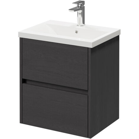 Montego Graphite Grey 500mm Wall Mounted Vanity Unit with 1 Tap Hole Basin and 2 Drawers