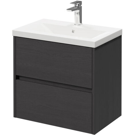Montego Graphite Grey 600mm Wall Mounted Vanity Unit with 1 Tap Hole Basin and 2 Drawers