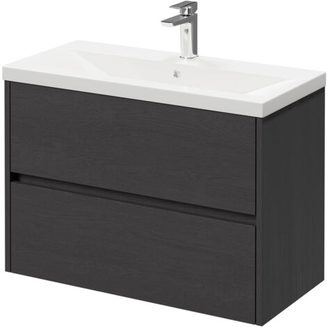 Montego Graphite Grey 800mm Wall Mounted Vanity Unit with 1 Tap Hole Basin and 2 Drawers