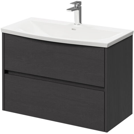 Montego Graphite Grey 800mm Wall Mounted Vanity Unit with 1 Tap Hole Curved Basin and 2 Drawers