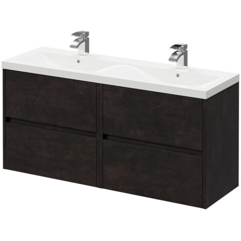 Montego Metallic Slate 1200mm Wall Mounted Vanity Unit with Ceramic Double Basin and 4 Drawers