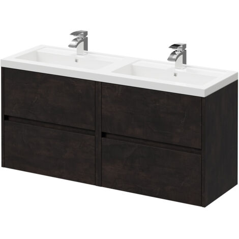 Montego Metallic Slate 1200mm Wall Mounted Vanity Unit with Polymarble Double Basin and 4 Drawers