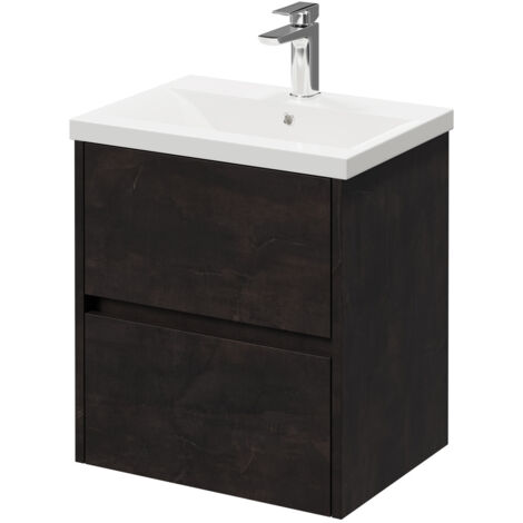 Montego Metallic Slate 500mm Wall Mounted Vanity Unit with 1 Tap Hole Basin and 2 Drawers