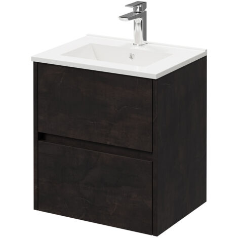 Montego Metallic Slate 500mm Wall Mounted Vanity Unit with 1 Tap Hole Minimalist Basin and 2 Drawers
