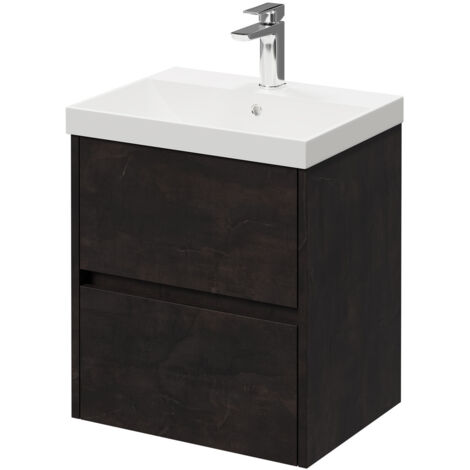 Montego Metallic Slate 500mm Wall Mounted Vanity Unit with 1 Tap Hole Slim Edge Basin and 2 Drawers