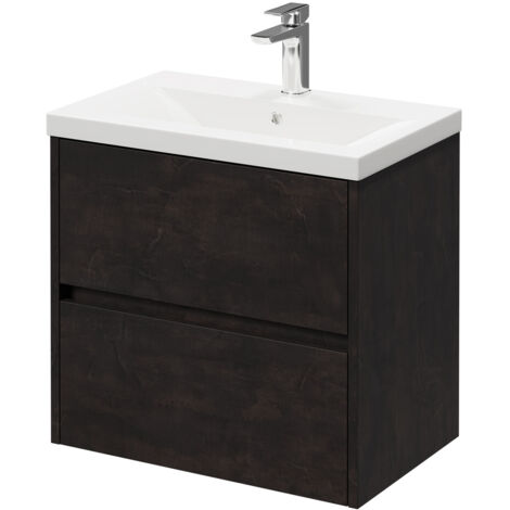 Montego Metallic Slate 600mm Wall Mounted Vanity Unit with 1 Tap Hole Basin and 2 Drawers