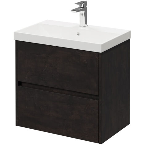 Montego Metallic Slate 600mm Wall Mounted Vanity Unit with 1 Tap Hole Slim Edge Basin and 2 Drawers