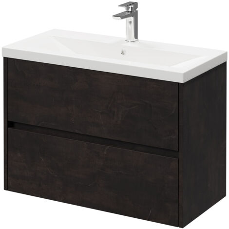 Montego Metallic Slate 800mm Wall Mounted Vanity Unit with 1 Tap Hole Basin and 2 Drawers