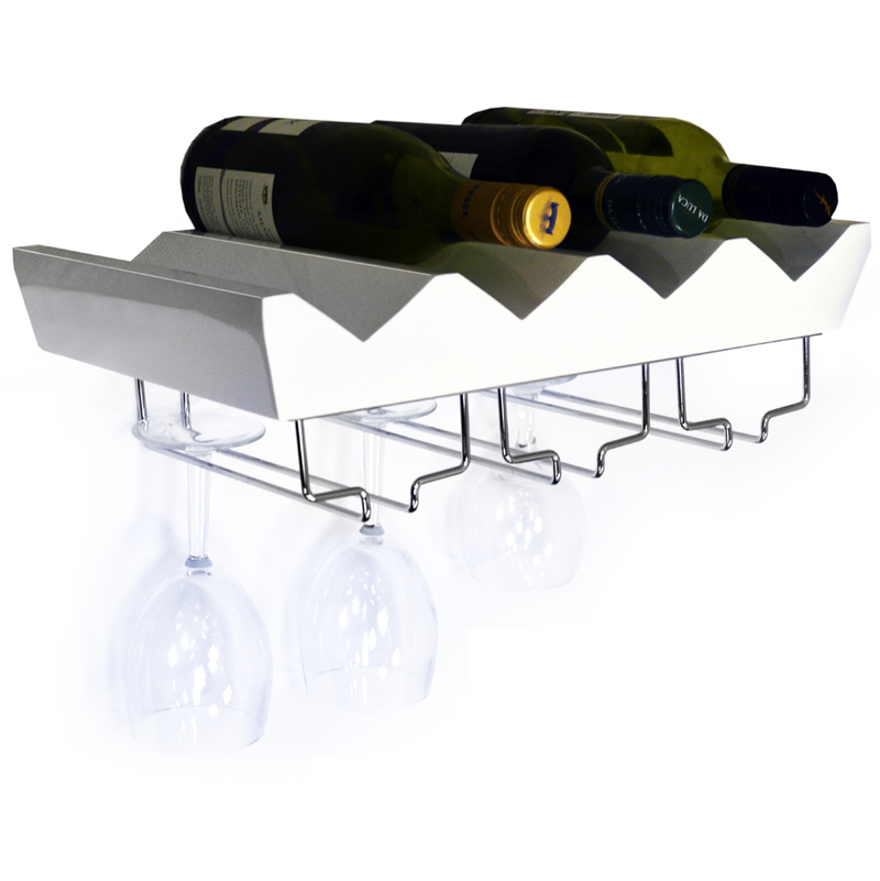 MONTEREY - 4 Bottle Wall Mounted Floating Wine Storage Shelf - White