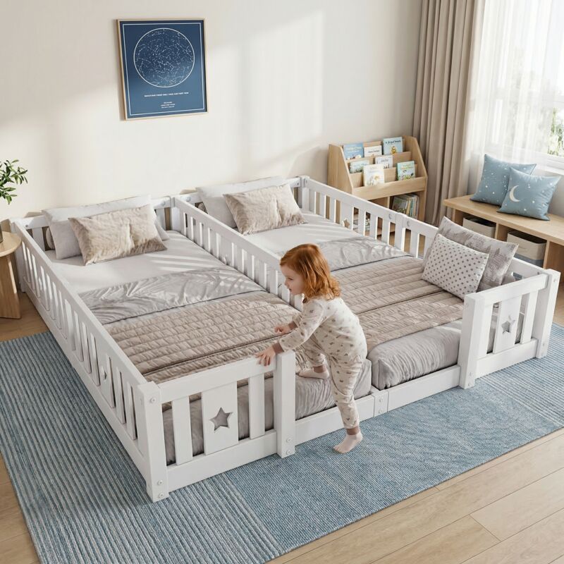 Montessori Lit de sol pour enfant 90x200 cm,lit double avec