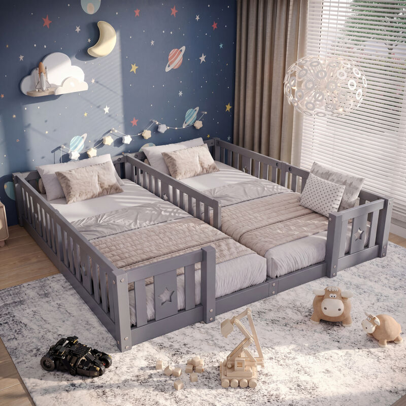 Montessori Lit de sol pour enfant 90x200 cm,lit double avec
