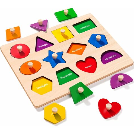 Puzzles en Bois à Bouton, Puzzle Encastrement avec Panneaux Perforés, Jouet  Éducatif Montessori Éducatif Tableau de Tri de Puzzles pour Bébés