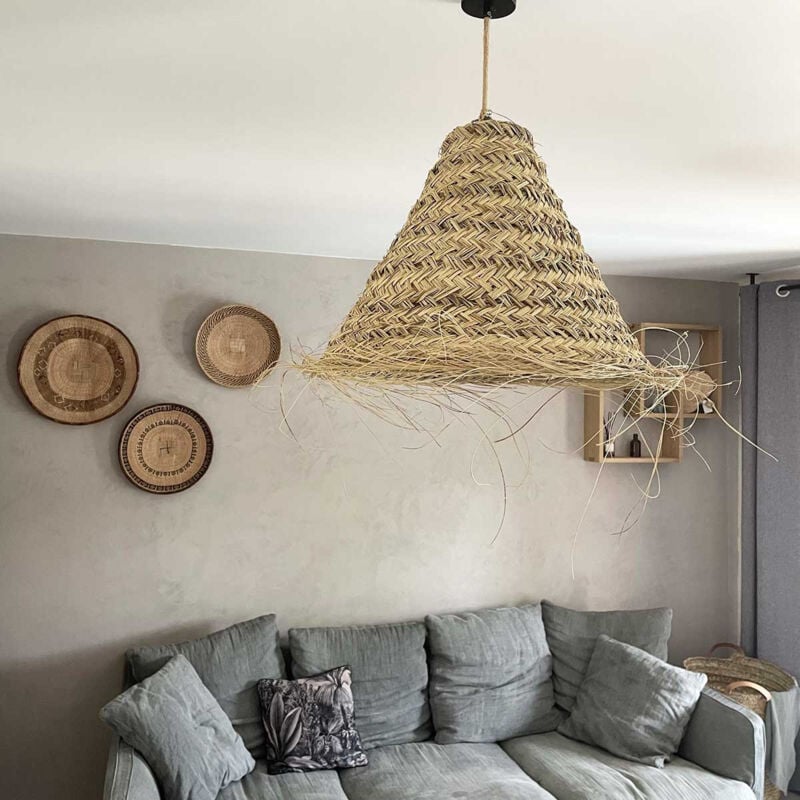Abat-jour pour suspension naturelle XL Doum fibres alfa tressées
