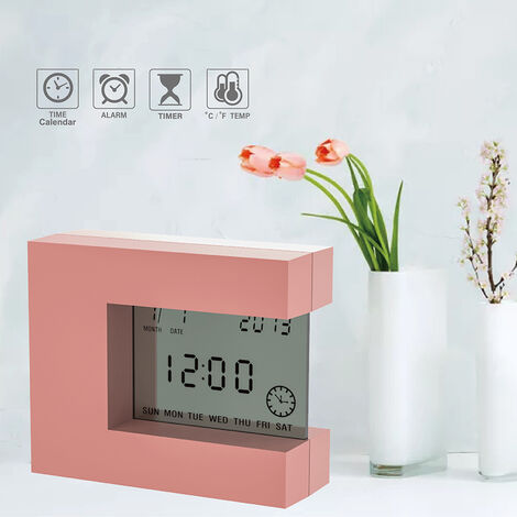 Montre numérique de bureau, réveil avec thermomètre d&39intérieur et compte à rebours, horloge électronique carrée de chevet au design moderne,pink,CHINA