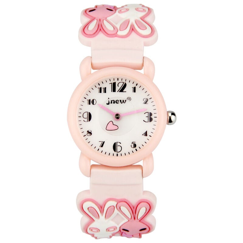 Montre rose pour enfants avec bracelet étanche et imprimé lapin pour filles et garçons de 2 à 12 ans, cadeaux pour enfants