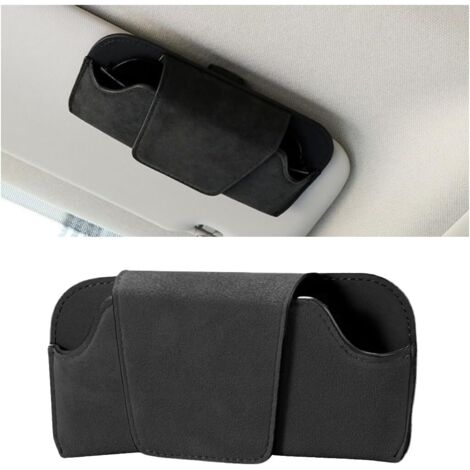 Montura de gafas de sol para visera de coche, estuche de cuero con clip para protección de la visera de coches, SUV y camiones (negro).