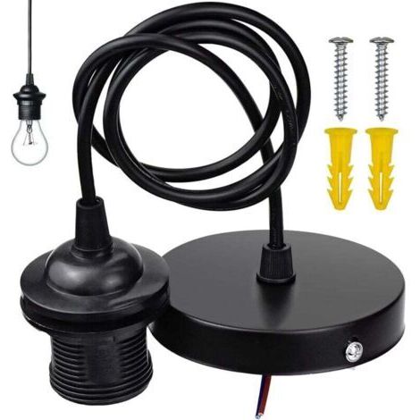 Monture Suspension Cable Suspension Luminaire E27 Porte Lampe Suspension Suspendue Accessoires avec 1m Câble pour Bar Café Magasin de Vêtements Maison Hôtel (Noir)