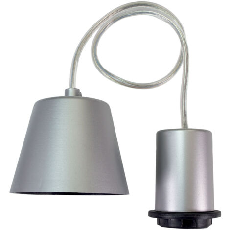 Monture suspension luminaire E27 argentée cylindrique, montage avec ou sans abat jour, 60W maxi- Tibelec