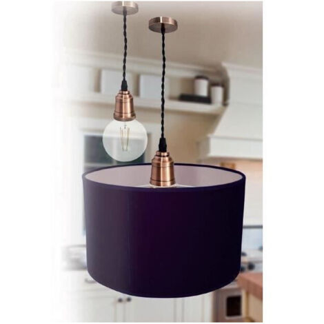 Monture suspension luminaire métal cuivré, câble tissu noir, équipée douille métal cuivré E27 + bague, 60W max - Tibelec