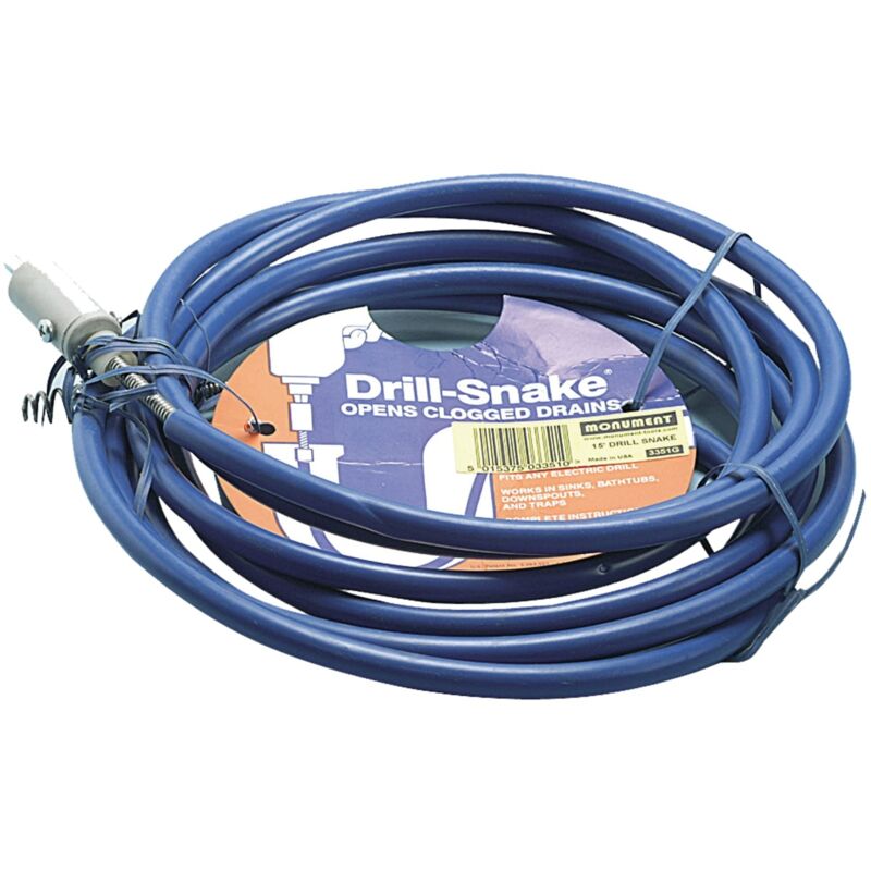Monument - 3351G Drill Snake 15ft Drain Unblocker Power Clean Clogged Drains