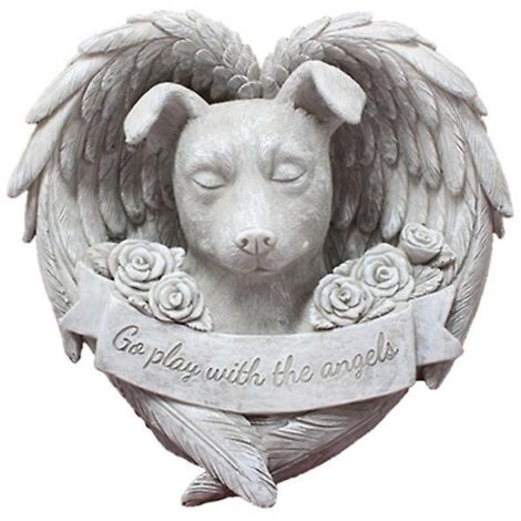 Monument pour chien et chat - Ailes d'ange - Pierre tombale commémorative - Statue en résine - Ornement artisanal - Décoration de jardin pour la maison