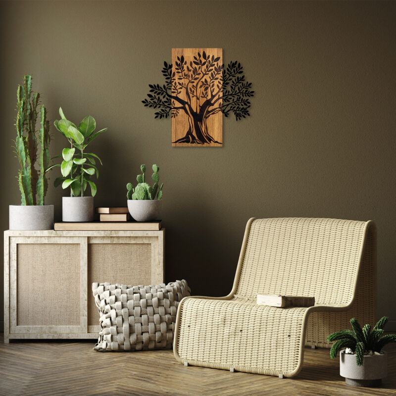 Grande Décoration Murale Arbre en Bois et Métal, 58x65 cm, Pour Hall d'Entrée ou Salon Spacieux