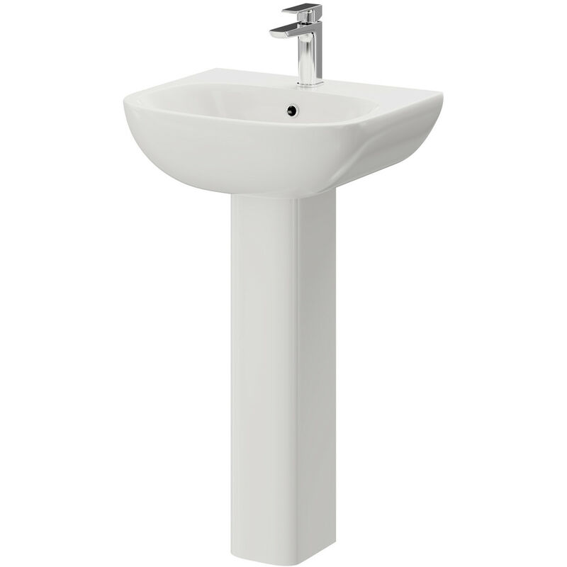 Monza 550mm Basin with 1 Tap Hole and Full Pedestal - White - Wholesale Domestic