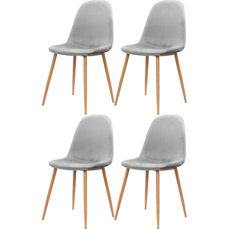 Monza-Ensemble de 4 chaises de salle à manger en gris velours et pieds en chêne métallique