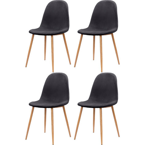 Monza-Ensemble de 4 chaises de salle à manger en velours anthracite et pieds en chêne métallique