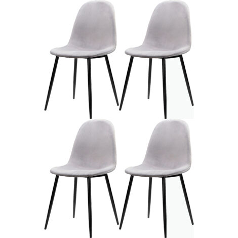 Monza-Pack de 4 chaises en velours gris noir pieds
