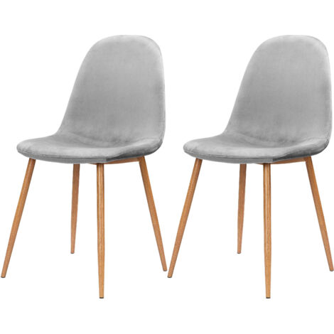 Monza-Set de 2 chaises de salle à manger en gris velours et pieds en chêne métallique