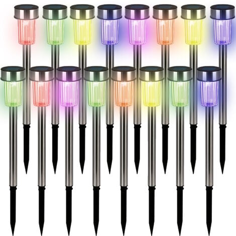 Monzana 16 Piece LED Solar Stake Lights Garden Outdoor Pathway Stainless Steel Lighting Rechargeable Patio Lamps Lantern