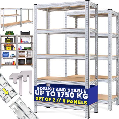 MONZANA® 2x 5 Tier XL Garage Shelving Units  180x90x60cm 875kg Capacity  Heavy Duty Racking Shelves for Storage  Boltless MDF Panels Basement Workshop Shelf Galvanised