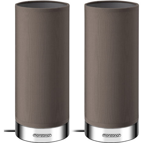 Monzana 2x Lampada da Tavolo LED Touch Paralume in Tessuto 3 Livelli Luminosità E14 Base Metallica Luce Notturna Bambini Lettura Soggiorno Taupe & Chrom (de)