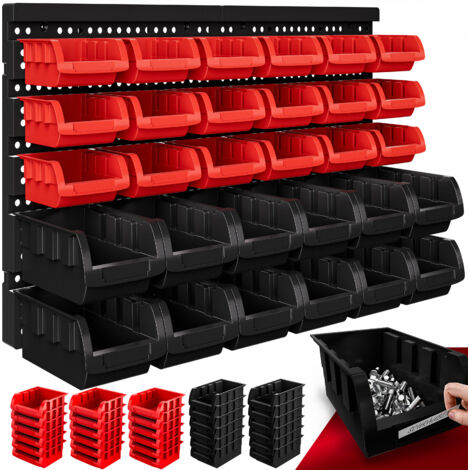 MONZANA® 32 Piece Workshop Storage Rack Pegboard  Wall Mount Storage Organiser Bins for Tool Shed, Garage and Workshop  Stackable  Organiser Containers for Shelf & Shelves  Holder for Tools