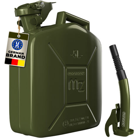 MONZANA® 5 Litre Metal Fuel Canister With Spout  0.9mm Thick Steel Jerry Can  Leak-Proof Safety Lock  UN-Approved Transport Container  Petrol Diesel Oil Water  Corrosion Resistant Storage  Green