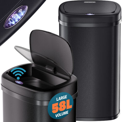 MONZANA® 58 Litre Rectangular Stainless Steel Automatic Kitchen Bin with Sensor, Soft Close Lid for Kitchen, Bathroom, or as Nappy Bin, Recycling Dustbin and Waste Bins  Black