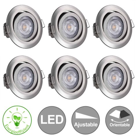 Monzana 6x Focos LED Empotrables Luz de Techo Blanco Cálido Giratorio 68mm Atenuable Redondo 3000K Iluminación Interior Níquel
